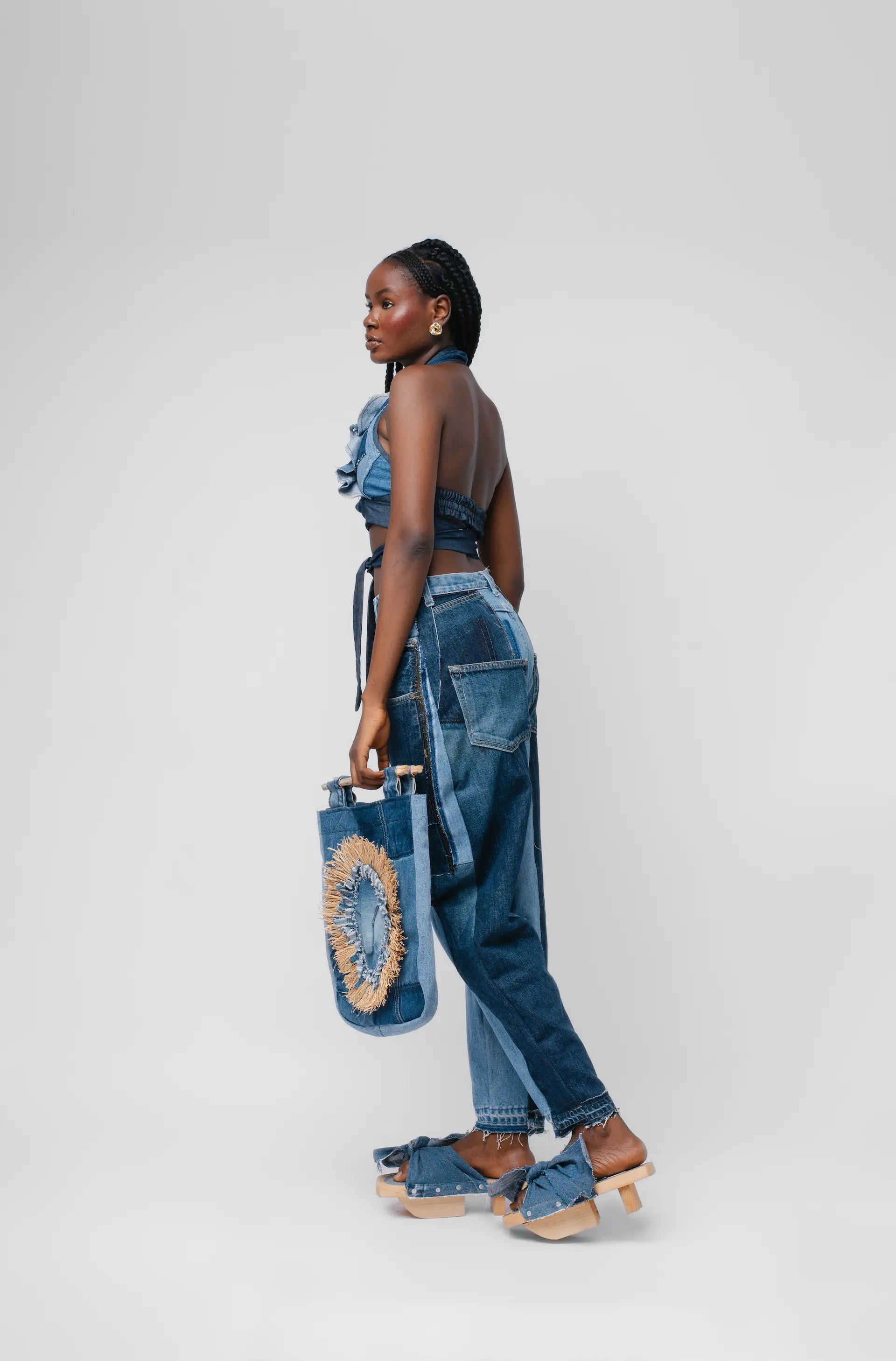 Cropped Halter Top - Denim