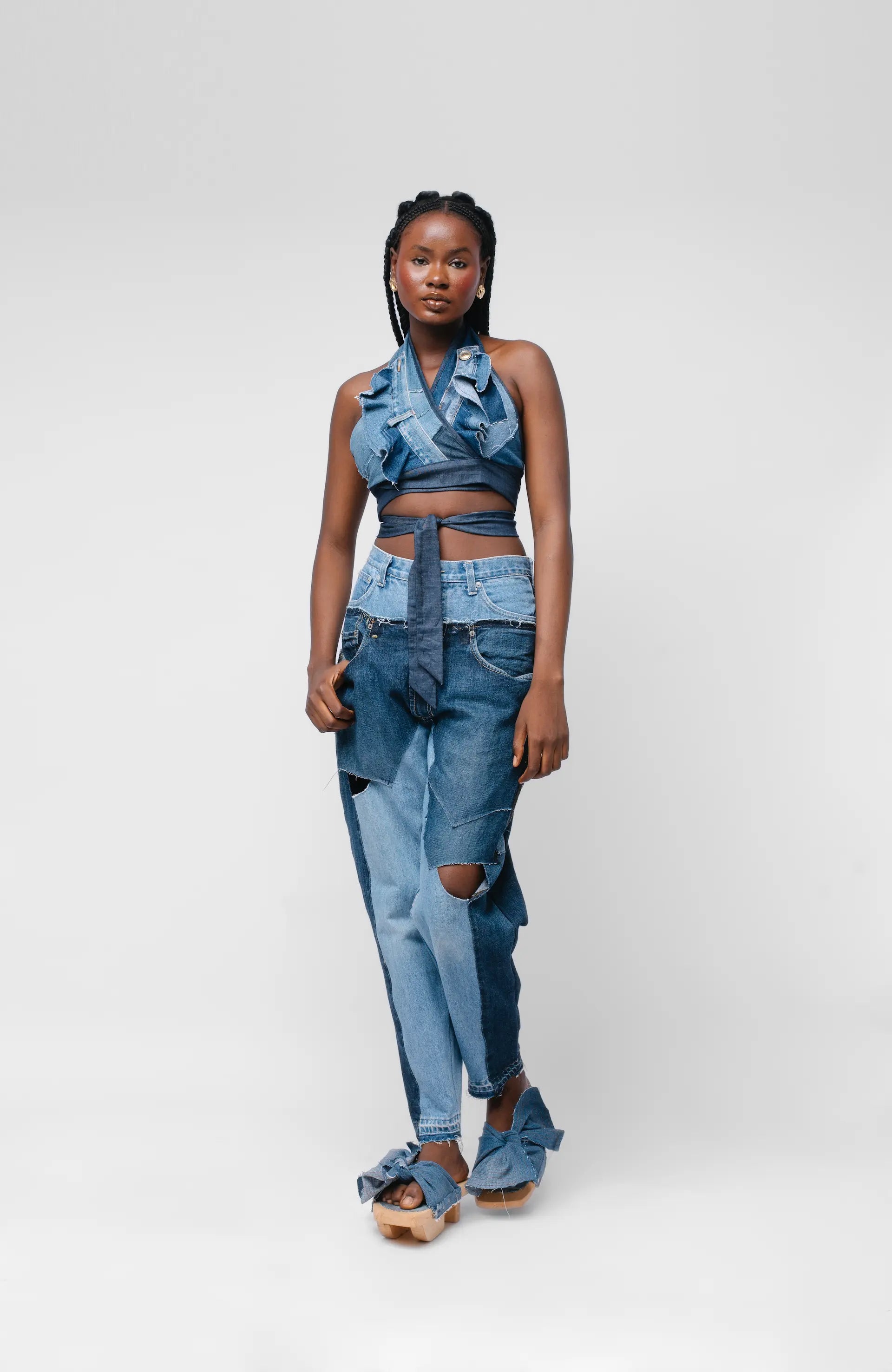 Cropped Halter Top - Denim