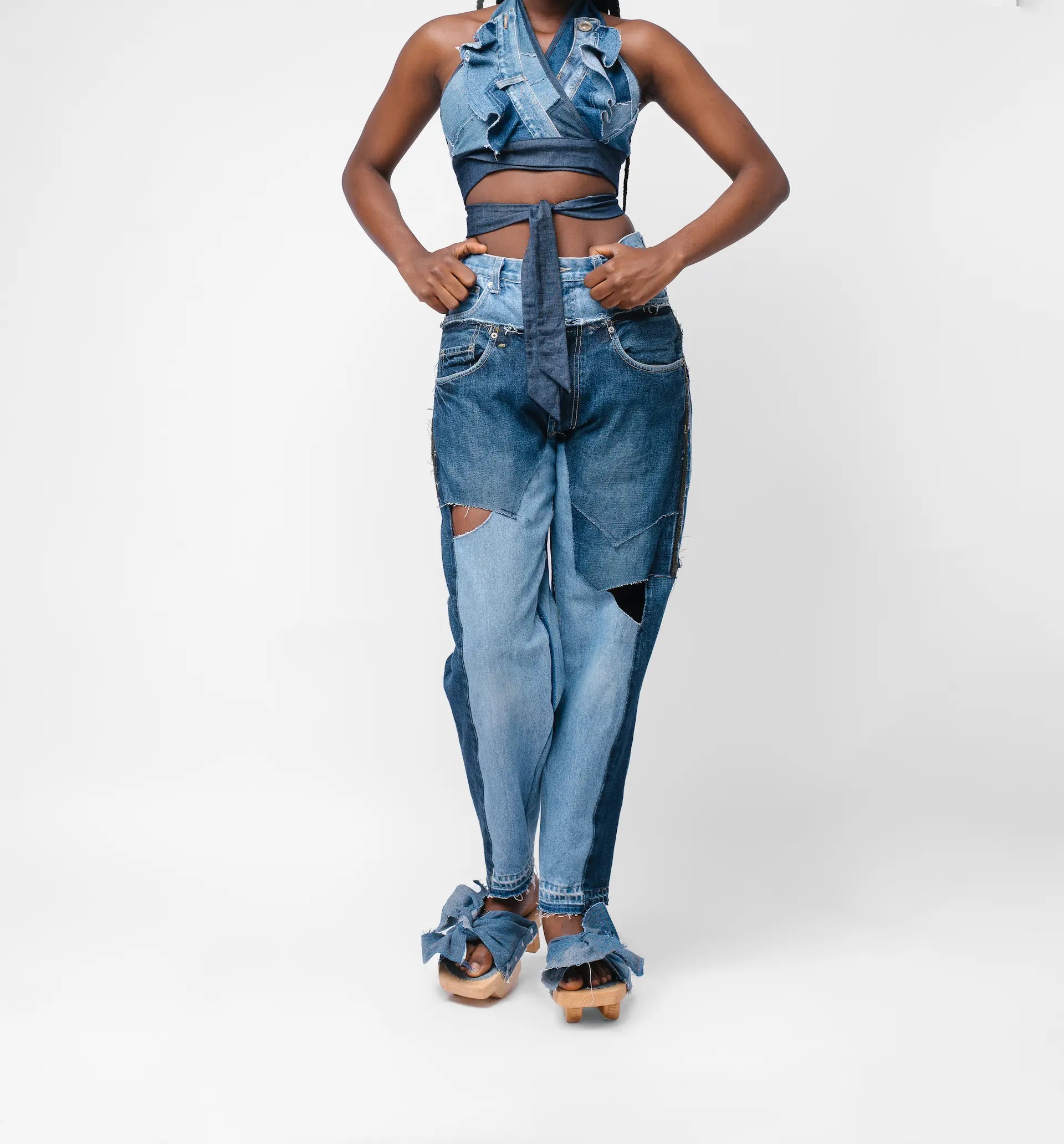 Cropped Halter Top - Denim